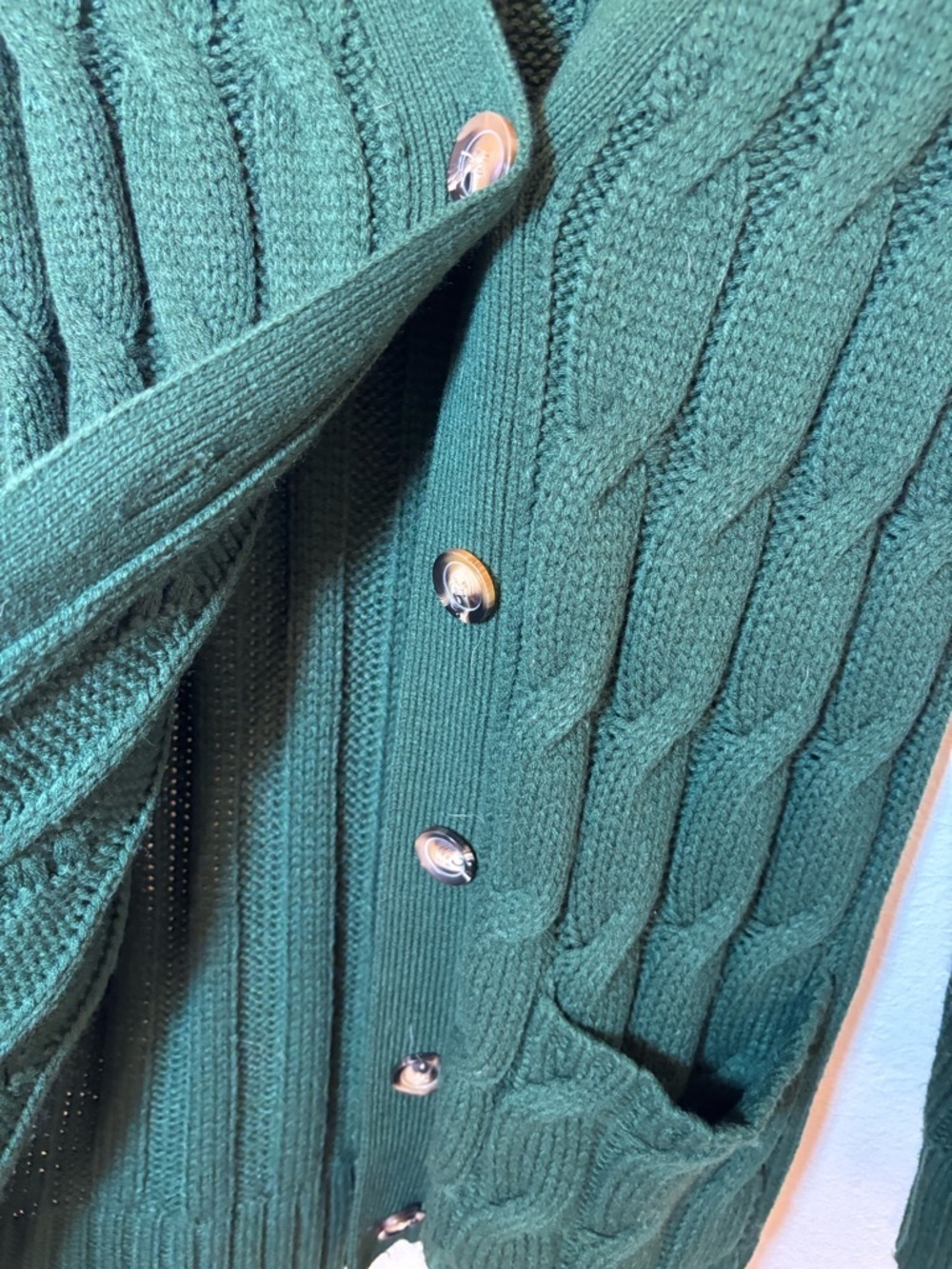 Olive green Cable Knit Button-Down thick Sweater Cardigan - Picture 6 of 8